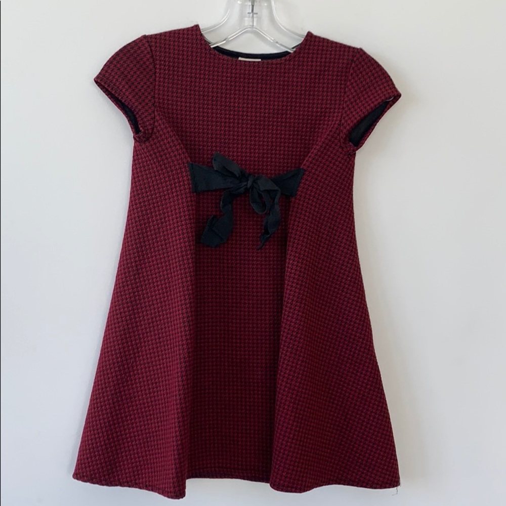 Zara Girls Houndstooth Dark Red Dress #C033